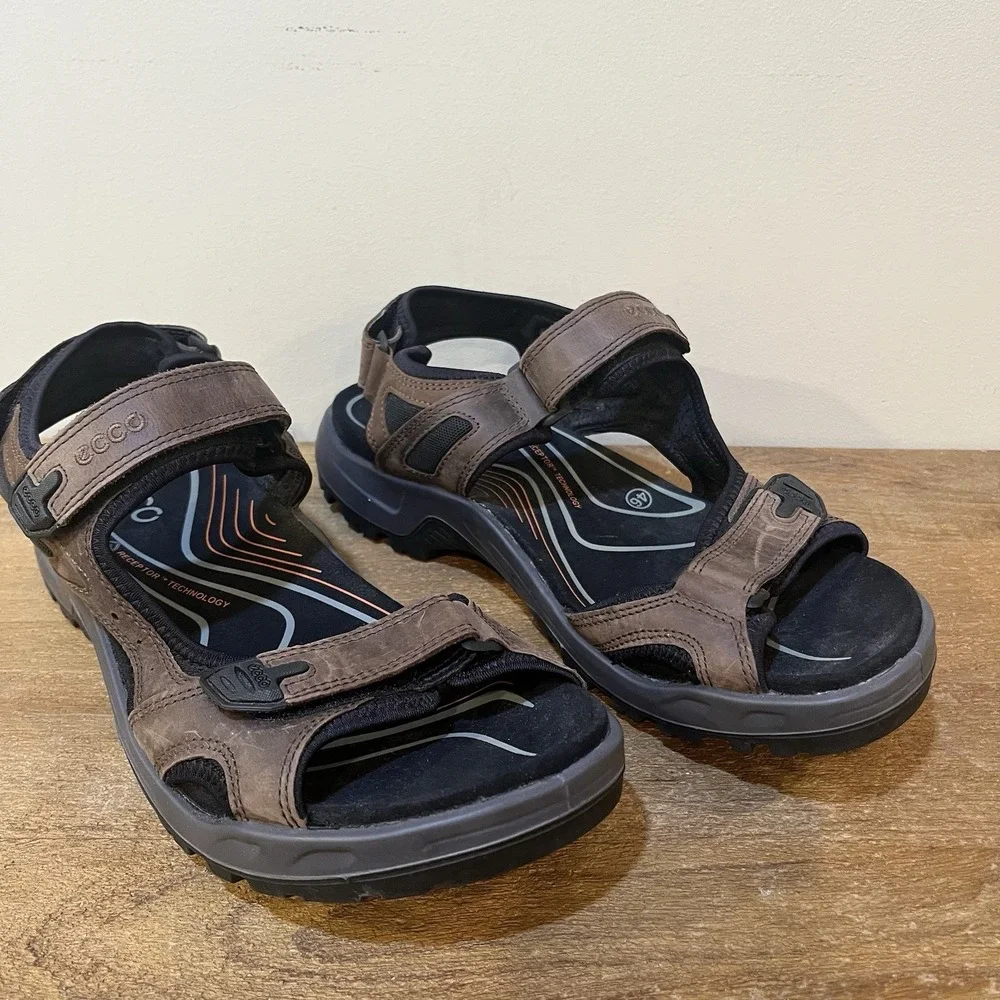 ECCO Yucatán‎ Offroad Sandals Mens 46 US 12 Brown Leather Hiking Comfort Strap